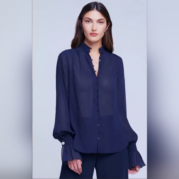 L'AGENCE Tops - 🎁HOLIDAY SPECIAL🎁NWT. L'AGENCE Marion Sheer Ruffle Blouse In Midnight